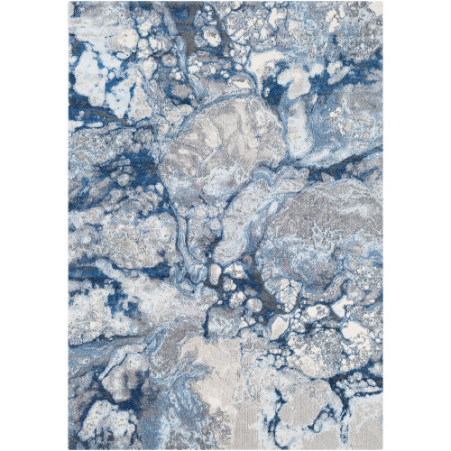 5.1' x 7.5' Artistic Style Navy Blue and Gray Rectangular Area Throw Rug - IMAGE 1