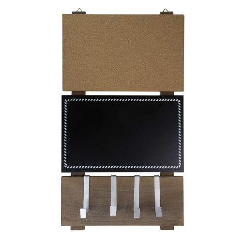 24" Black Hanging Combination Chalkboard, Corkboard, and Hooks - IMAGE 1