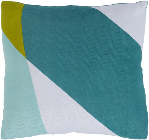 22" Mint Green and White Square Throw Pillow - Down Filler - IMAGE 1
