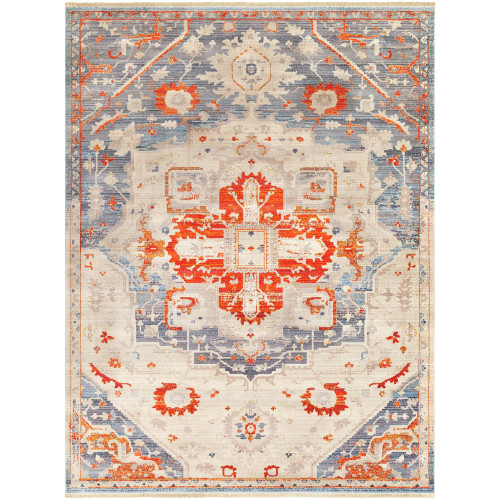 7'10" x 10'3" Orange and Red Oriental Medallion Design Rectangular Machine Woven Area Rug - IMAGE 1