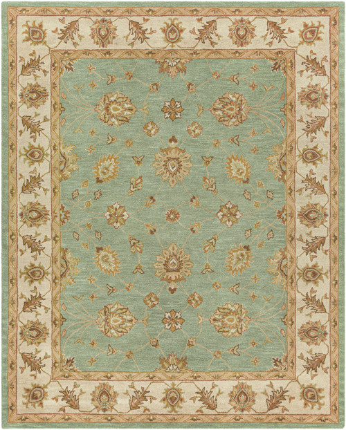 7'6" x 9'6" Floral Pattern Green and Beige Rectangular Area Rug - IMAGE 1