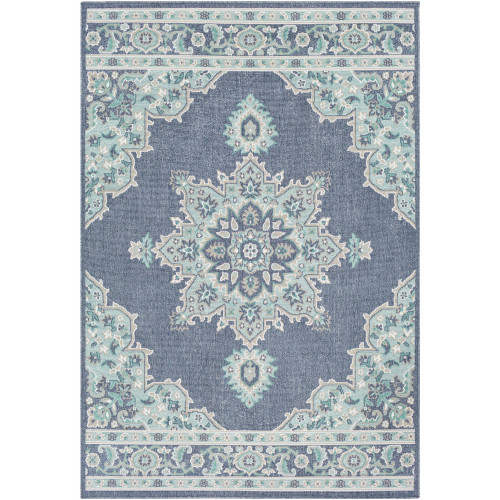 5.25' x 7.5' Aqua Blue and Teal Green Mandala Rectangular Area Throw Rug - IMAGE 1