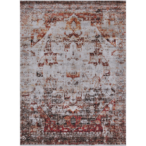 9'3" x 12'6" Distressed Finish Gray and Red Rectangular Area Rug - IMAGE 1