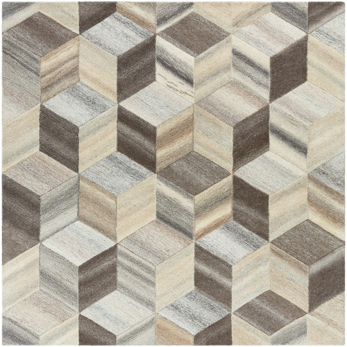 8' x 8' Contemporary Style Camel Brown and Cream White Hand Tufted Square Area Throw Rug - IMAGE 1