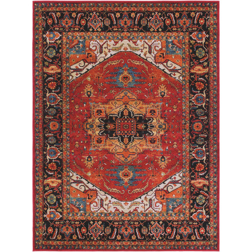 7.8' x 10.5' Traditional Style Red and Black Rectangular Area Throw Rug - IMAGE 1