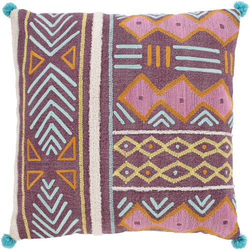 20" Maroon Chevron Patterned with Bobbles Square Throw Pillow Cover - IMAGE 1