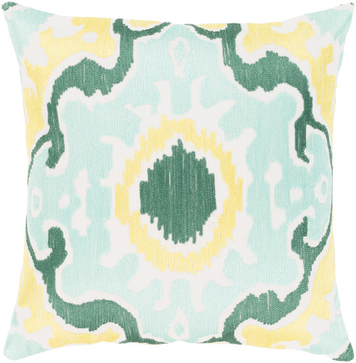 20" Green and Yellow Square Throw Pillow - Down Filler - IMAGE 1