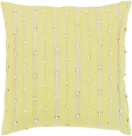 20" Yellow and Ivory Embroidered Square Throw Pillow - Down Filler - IMAGE 1