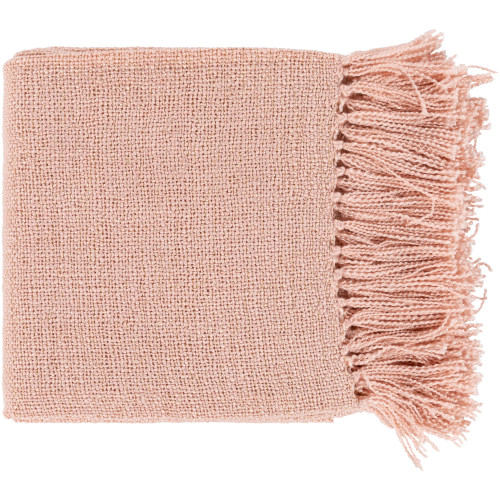 Pink and Gold Colored Rectangular Throw with Fringe 50" x 60" - IMAGE 1