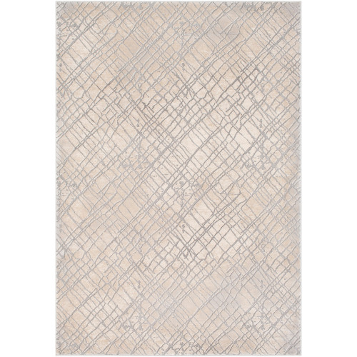 6.5' x 9.5' Lattice Patterned Cream White and Gray Rectangular Area Throw Rug - IMAGE 1