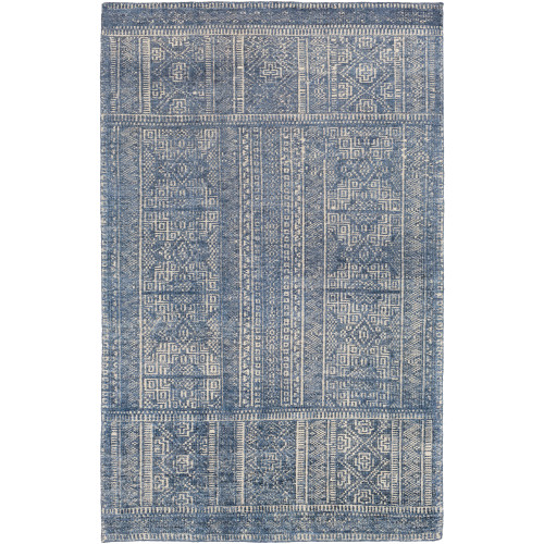 2' x 3' Tribal Patterned Blue and Beige Rectangular Area Throw Rug - IMAGE 1