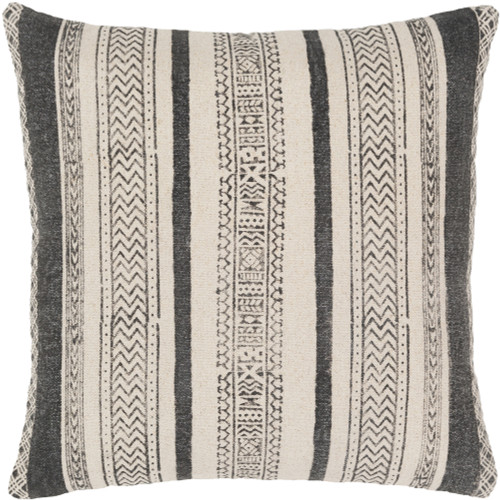 20" Beige and Black Striped Square Throw Pillow - Down Filler - IMAGE 1