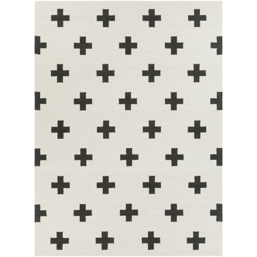 8' x 11' Geometric Patterned White and Black Rectangular Area Throw Rug - IMAGE 1