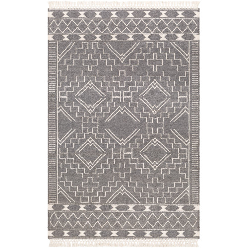 5' x 7.5' Diamond Patterned Charcoal Gray and Beige Hand Woven Rectangular Area Throw Rug - IMAGE 1