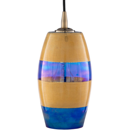 10" Blue and Yellow Striped Pattern Hand Finished Hanging Pendant Ceiling Light Fixture - IMAGE 1