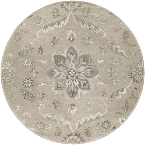 8' Floral Medallion Patterned Gray and Brown Round Area Throw Rug - IMAGE 1