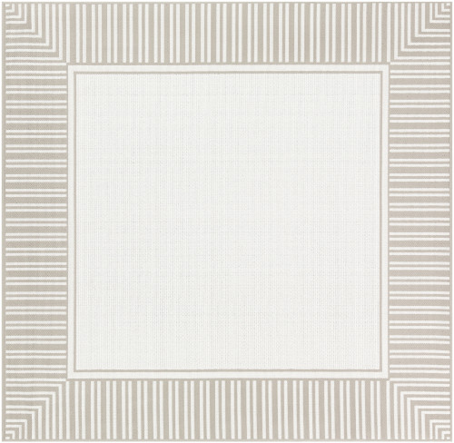 8'9" Brown and Ivory Stripe Border Design Square Machine Woven Area Rug - IMAGE 1