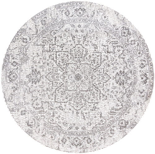 7.8' Floral Patterned Gray and Beige Round Area Throw Rug - IMAGE 1