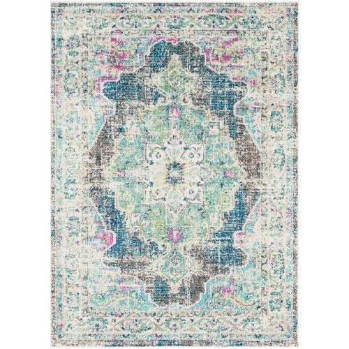 3'11" x 5'7" Distressed Persian Design Blue and White Rectangular Machine Woven Area Rug - IMAGE 1