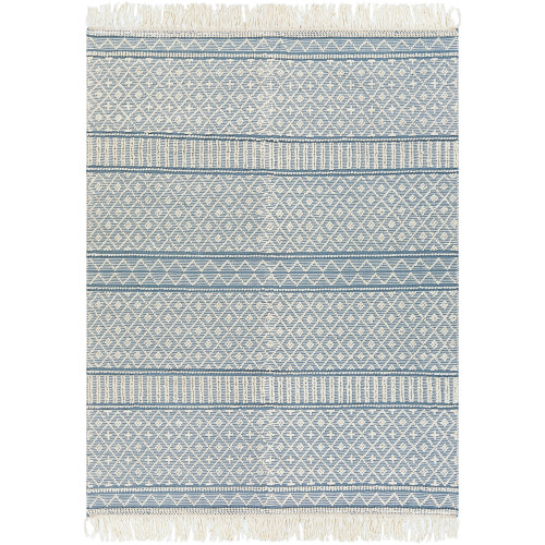 8' x 10' Geometric Design Blue and White Rectangular Area Throw Rug - IMAGE 1