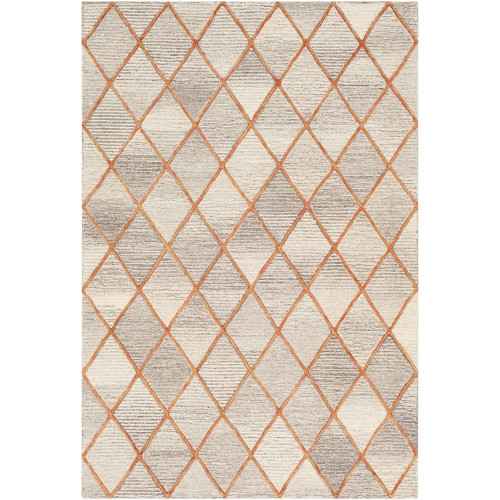 6' x 9' Brown and Orange Diamond Patterned Rectangular Hand Tufted Area Rug - IMAGE 1