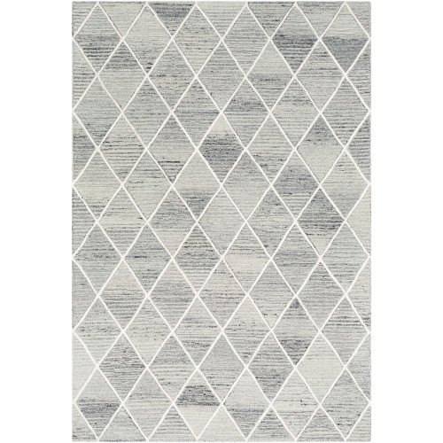 6' x 9' Gray and Black Diamond Patterned Rectangular Hand Tufted Area Rug - IMAGE 1