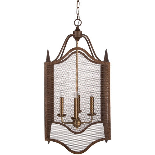 32.3" Gold and Brown Antiqued Metal Mesh Fixture Hanging Ceiling Light with 4 Light Chandelier - IMAGE 1