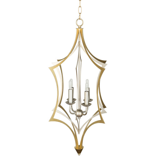 33.5" Gold and Silver Color Gilded Metal Fixture Hanging Ceiling Light with 4 Light Chandelier - IMAGE 1