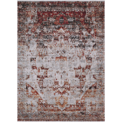 3.9' x 5.5' Red and White Oriental Patterned Rectangular Area Throw Rug - IMAGE 1