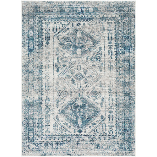 5’3” x 7’3” Distressed Finish Sky Blue and White Rectangular Area Rug - IMAGE 1