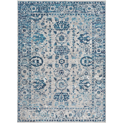 5’3” x 7’3” Traditional Blue and Beige Rectangular Area Rug - IMAGE 1