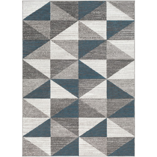 5’3” x 7’3” Diamond Pattern Gray and Sky Blue Rectangular Area Rug - IMAGE 1