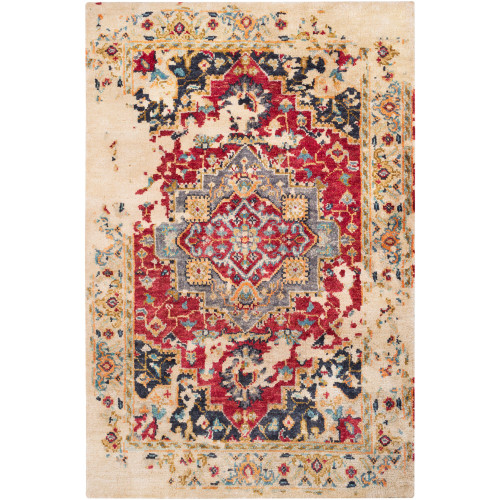 2' x 3' Oriental Patterned Red and Beige Rectangular Area Throw Rug - IMAGE 1