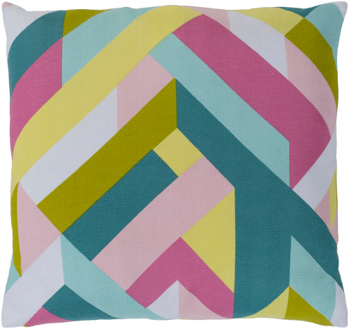 22"  Pink and Green Geometric Patterned Throw Pillow Cover - IMAGE 1