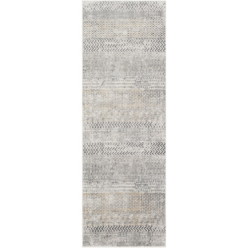 2'7" x 7'7" Distressed Scandinavian Design Gray and Black Rectangular Machine Woven Rug Runner - IMAGE 1