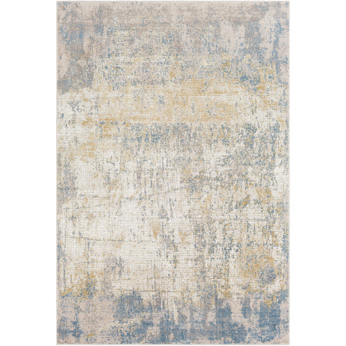 5.25' x 7.25' Sky Blue and Mustard Yellow Distressed Rectangular Area Throw Rug - IMAGE 1