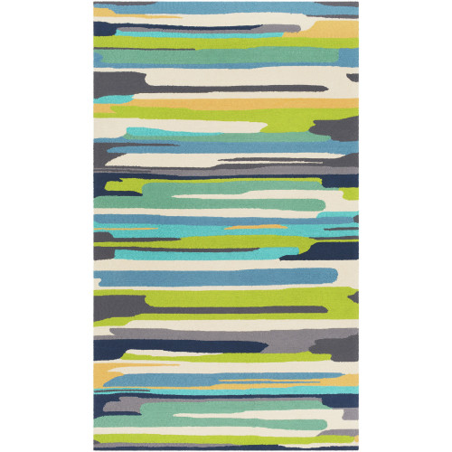 2' x 3' Sky Blue and Yellow Hand Hooked Rectangular Area Throw Rug - IMAGE 1