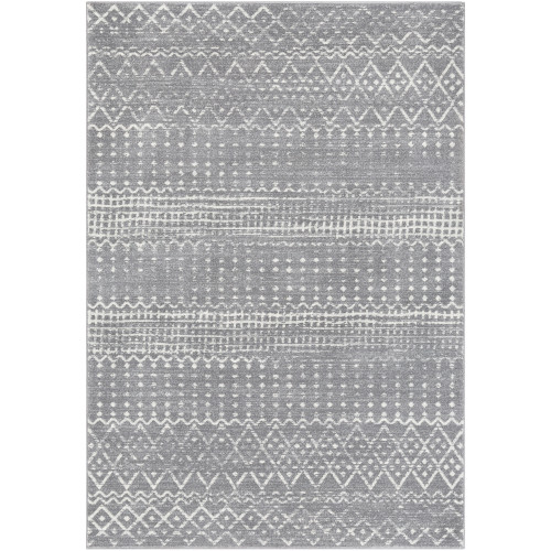 9'3" x 12'6" Distressed Finish Ethnic Design Gray and White Rectangular Area Rug - IMAGE 1