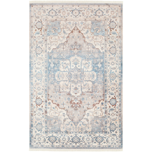 2.5' x 5' Oriental Patterned Cerulean Blue and Beige Rectangular Area Throw Rug - IMAGE 1