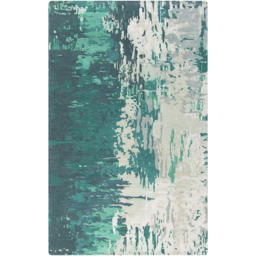 9' x 13' Abstract Style Teal Green and Ivory Rectangular Area Throw Rug - IMAGE 1