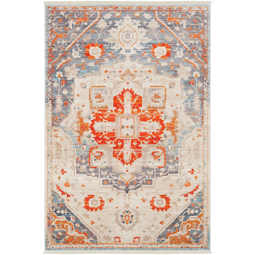 2.5' x 5' Oriental Patterned Burnt Orange and Gray Rectangular Area Throw Rug - IMAGE 1