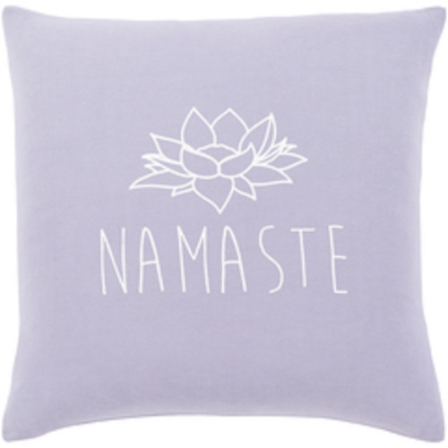 22" Lavender and White "Namaste" Printed Square Throw Pillow - Poly Filled - IMAGE 1