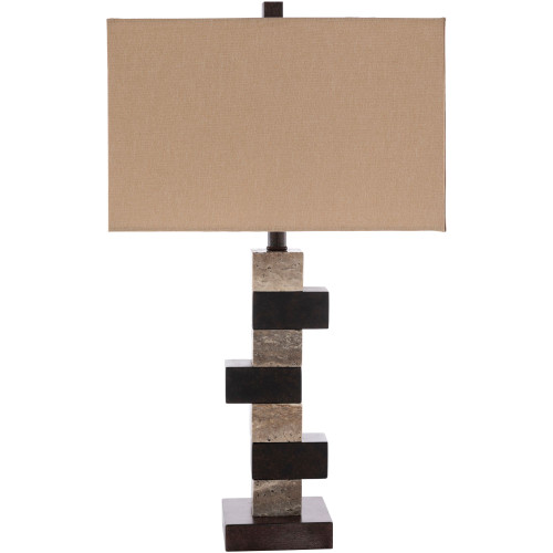 27" Distressed Finish Table Lamp with White Linen Shade - IMAGE 1