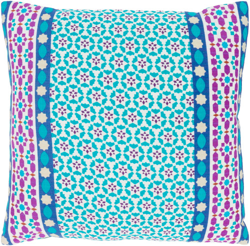 18" Green and Blue Printed Square Woven Throw Pillow - Down Filled - IMAGE 1