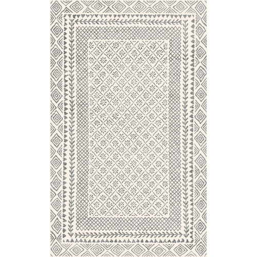 3.9' x 5.5' Geometric Beige and Gray Rectangular Area Throw Rug - IMAGE 1