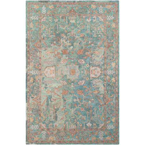 2' x 3' Vintage Style Teal Blue and Green Hand Hooked Wool Area Throw Rug - IMAGE 1