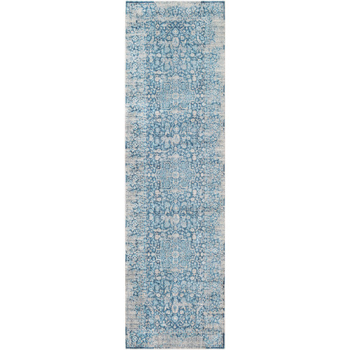2.5' x 9' Traditional Style Blue and Gray Rectangular Area Throw Rug Runner - IMAGE 1