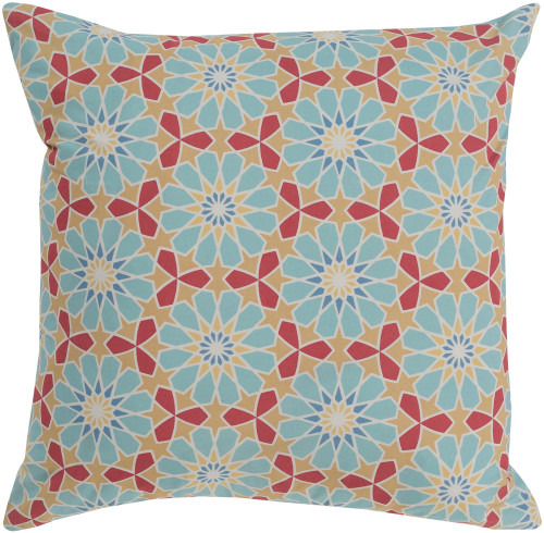 20" Beige and Blue Woven Square Throw Pillow with Knife Edge - Poly Filled - IMAGE 1