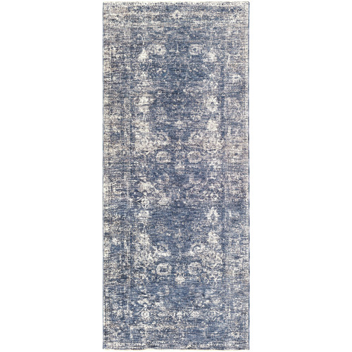 3'3” x 8’ Distressed Finished Blue and Beige Area Throw Rug Runner - IMAGE 1