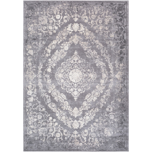 5’3" x 7’6” Distressed Mandala Design Gray and Beige Rectangular Area Rug - IMAGE 1